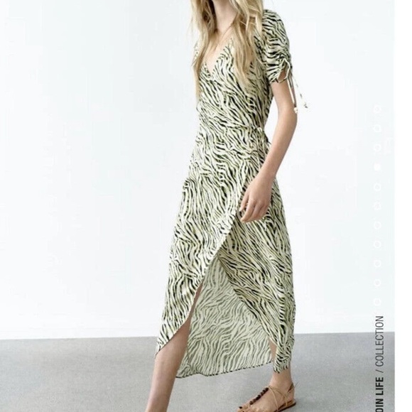 ⚪️ NWT Zara Zebra Print Wrap Midi Dress - Size XS - Picture 1 of 7